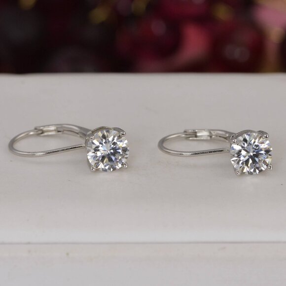 Certified Moissanite 2.0 ctw Lever Back Huggies Hoop Earrings 925 Sterling NWT - Picture 1 of 5